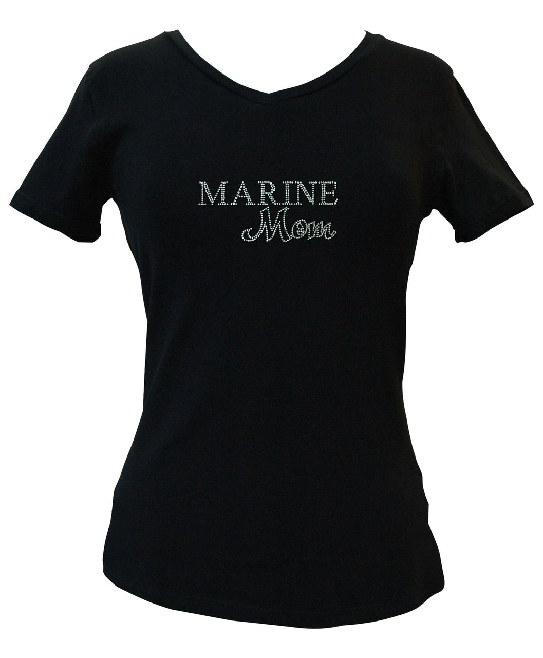 Marine Mom Rhinestone V-Neck Tee