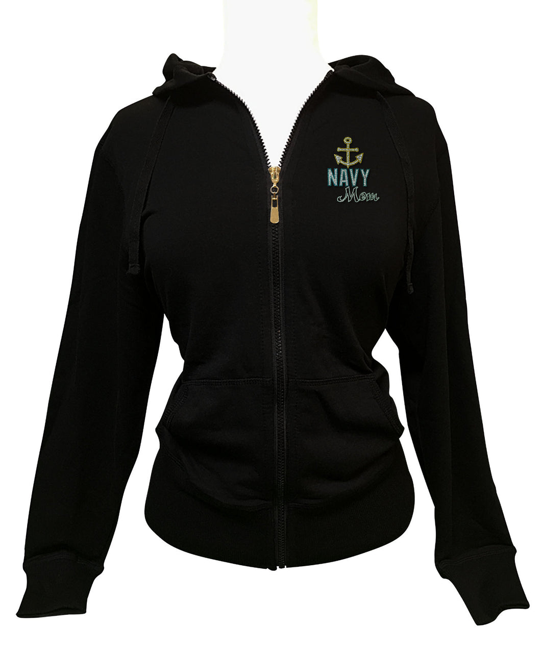 Navy Mom Rhinestone Hoodie