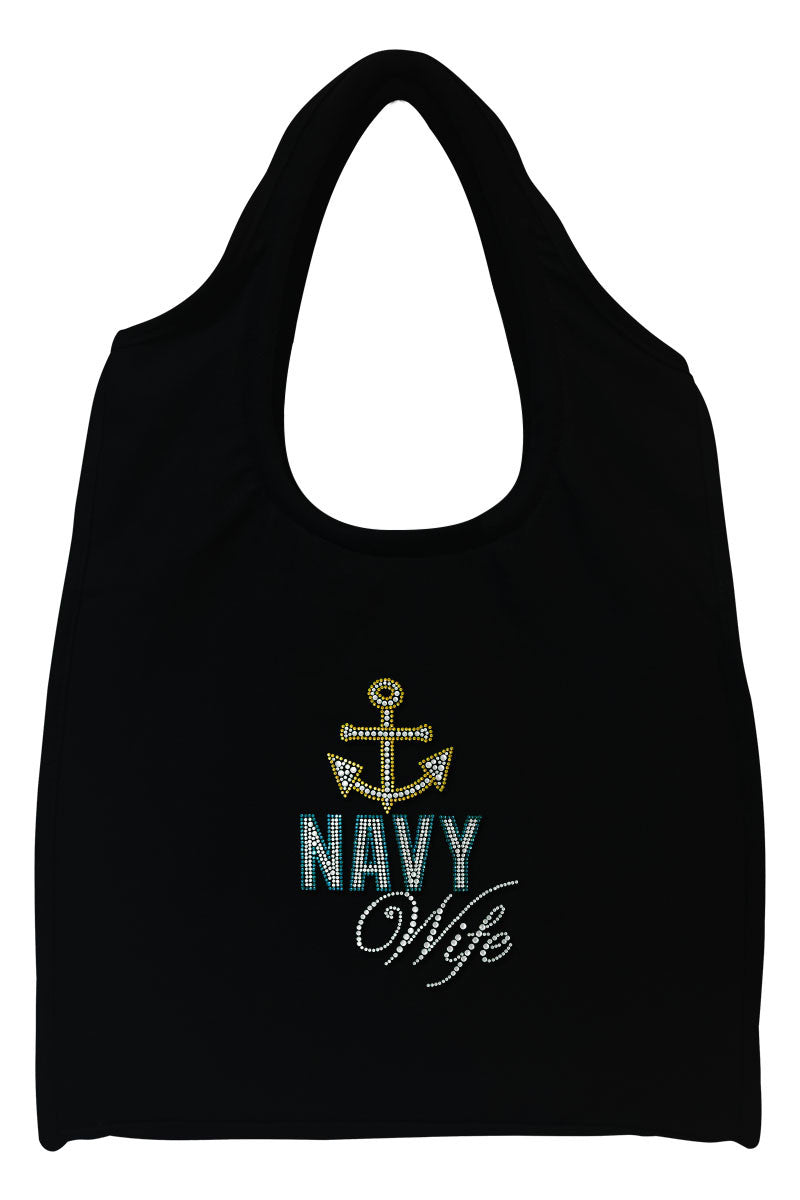 Navy Wife Full-Size Rhinestone Logo Tote Bag