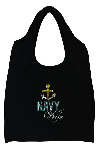 Navy Wife Full-Size Rhinestone Logo Tote Bag